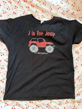 Kids Black Tee Featuring Red Jeep Graphic - J is for Jeep